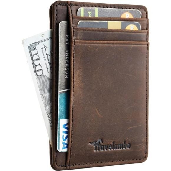 Front Pocket Minimalist Leather Slim Wallet RFID Blocking Medium Size - Picture 2 of 7